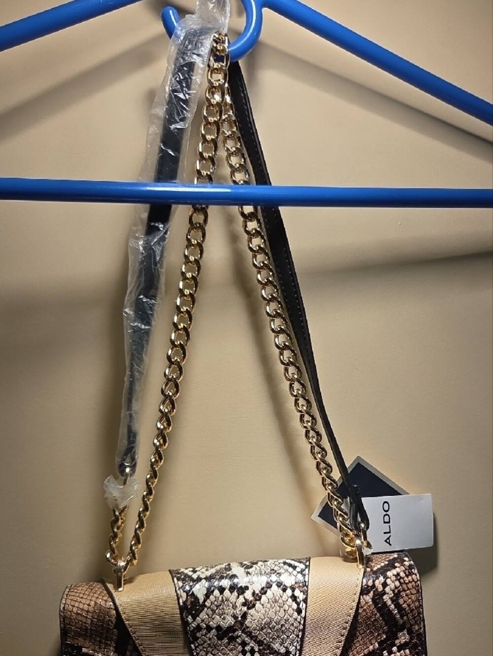 ALDO Multitone Snake-Print Shoulder Bag with Gold Chain - Picture 3 of 8